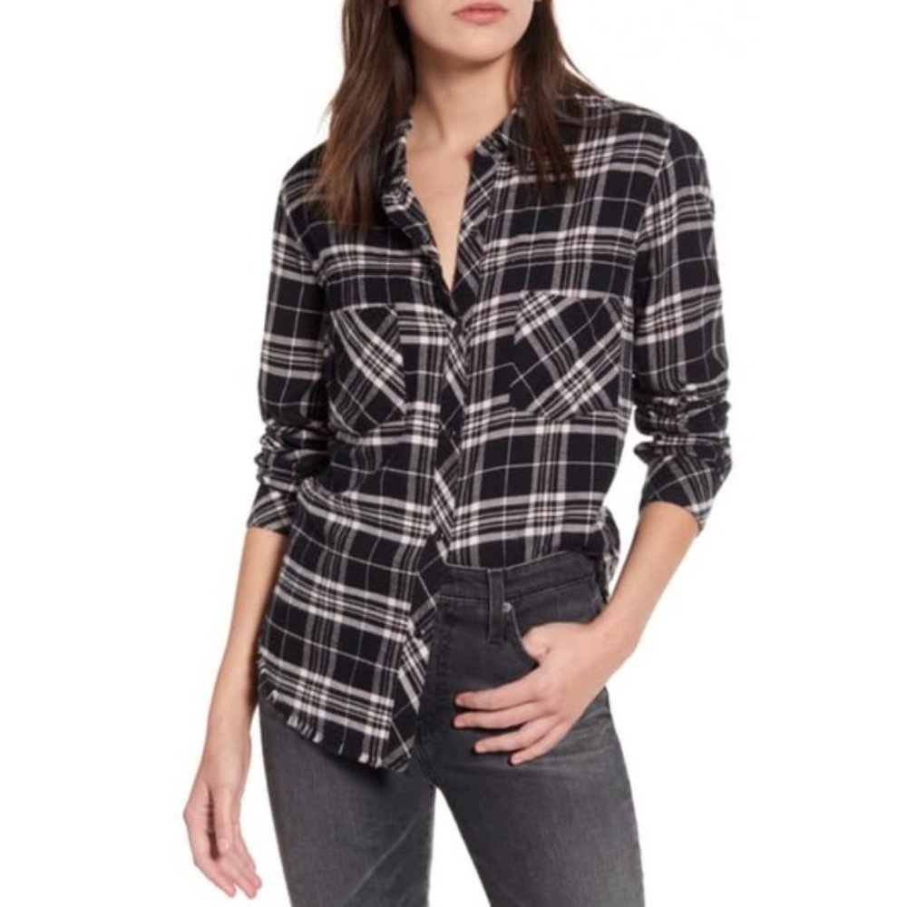 Rails Leo Plaid Flannel Long Sleeve Shirt - Black/Pink - Medium